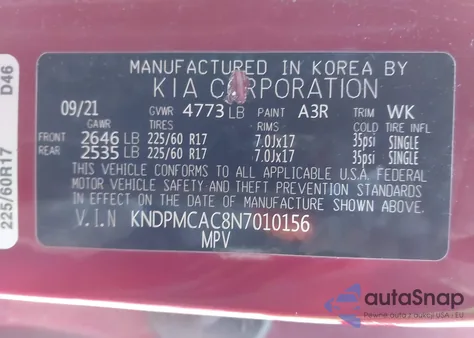 2022 Kia Sportage Lx z USA, uszkodzony, nr VIN KNDPMCAC8N7010156